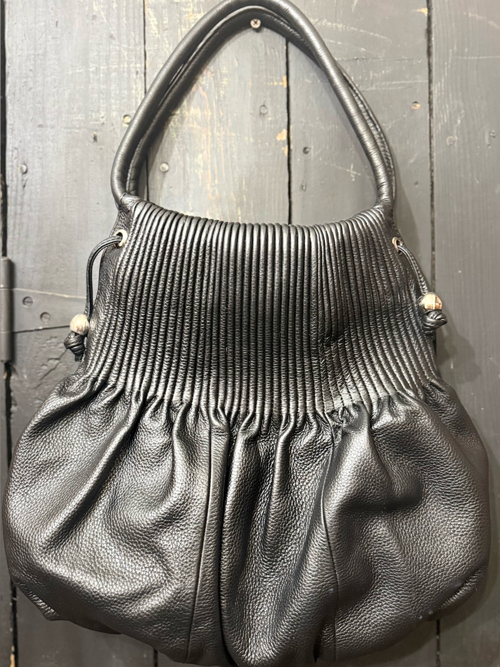 BODHI Black Pleated Pebbled Leather Hobo Handbag Bag Luxury Y2K Vintage Rare